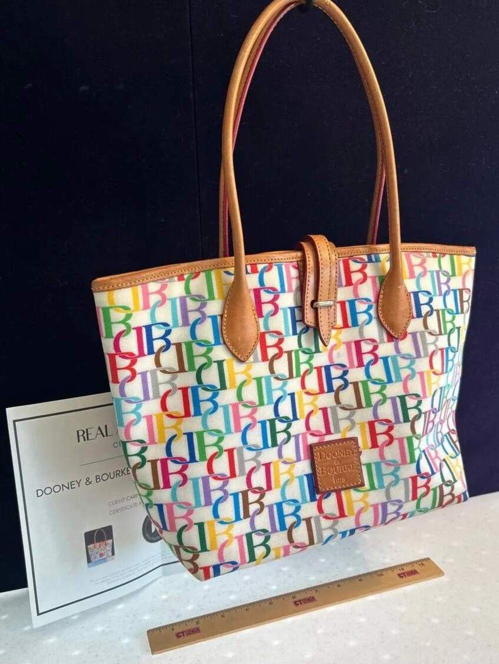 Dooney & Bourke Authentic Monogram Doodle Medium Tote Bag - Cream Multicolor